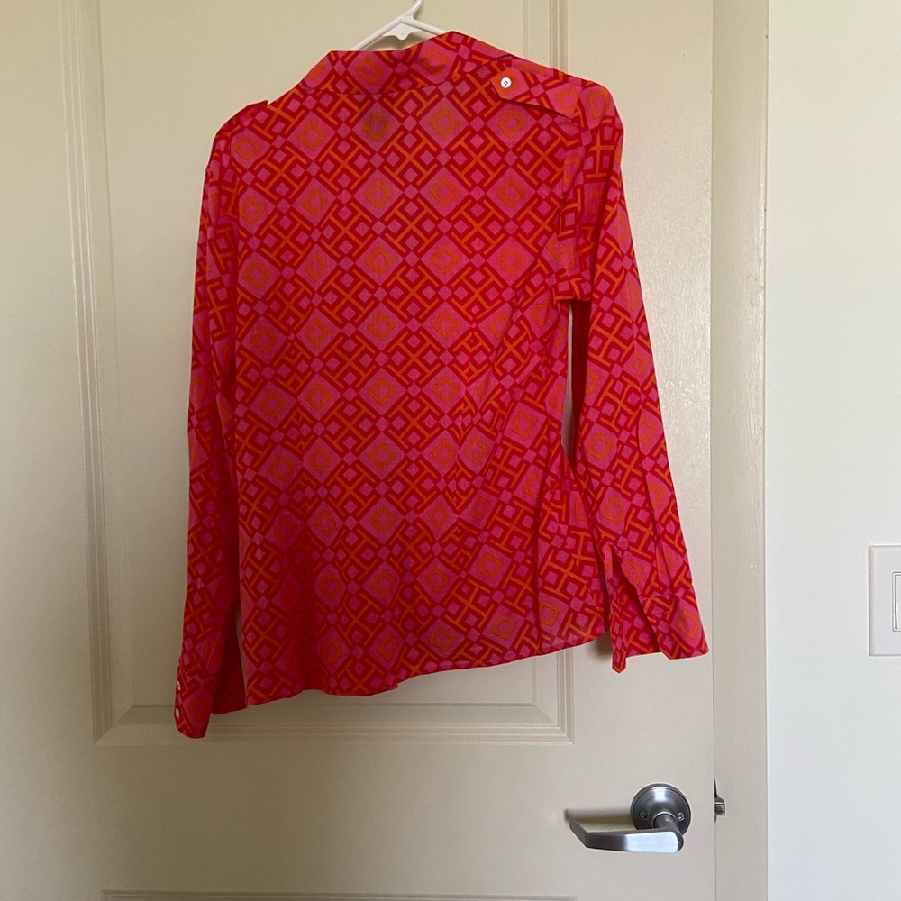 Tory Burch Pink and Red Geometric Long-Sleeve Blouse - Picture 5 of 5